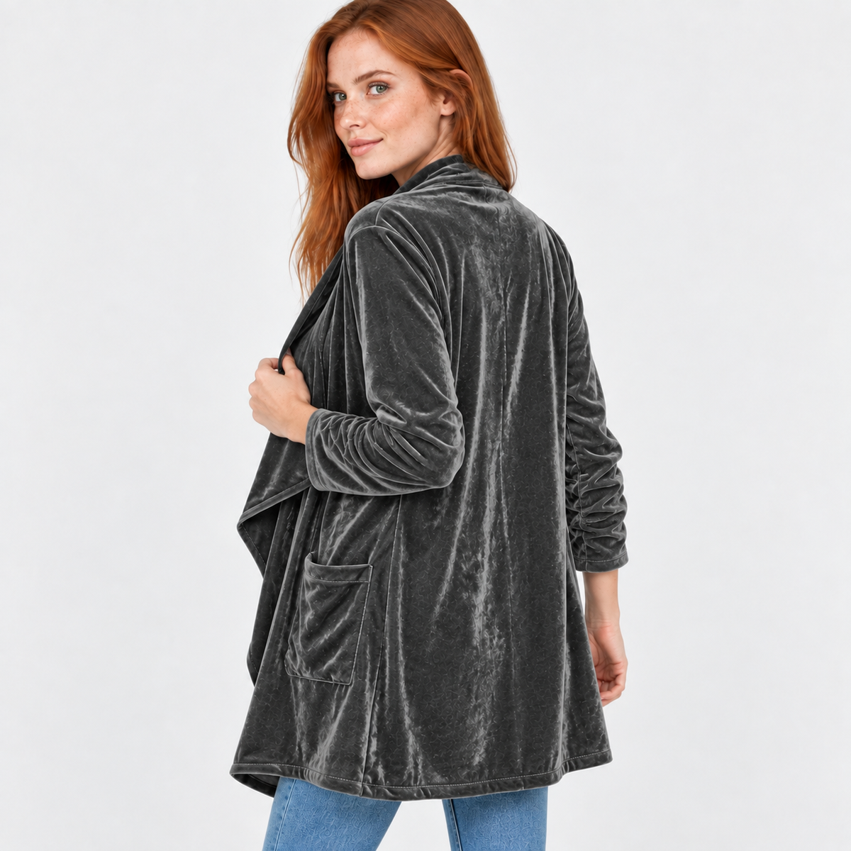 NAJAS | Women’s Long Velvet Overcoat Evening Casual Style Wear
