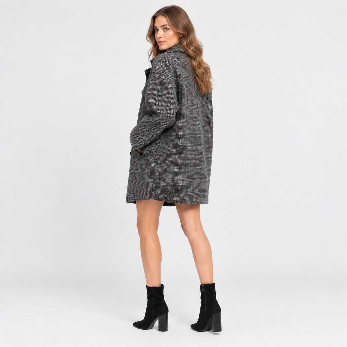 NAJAS | Women’s Wool Blend Coat Double Breasted Plaid British Style Jacket