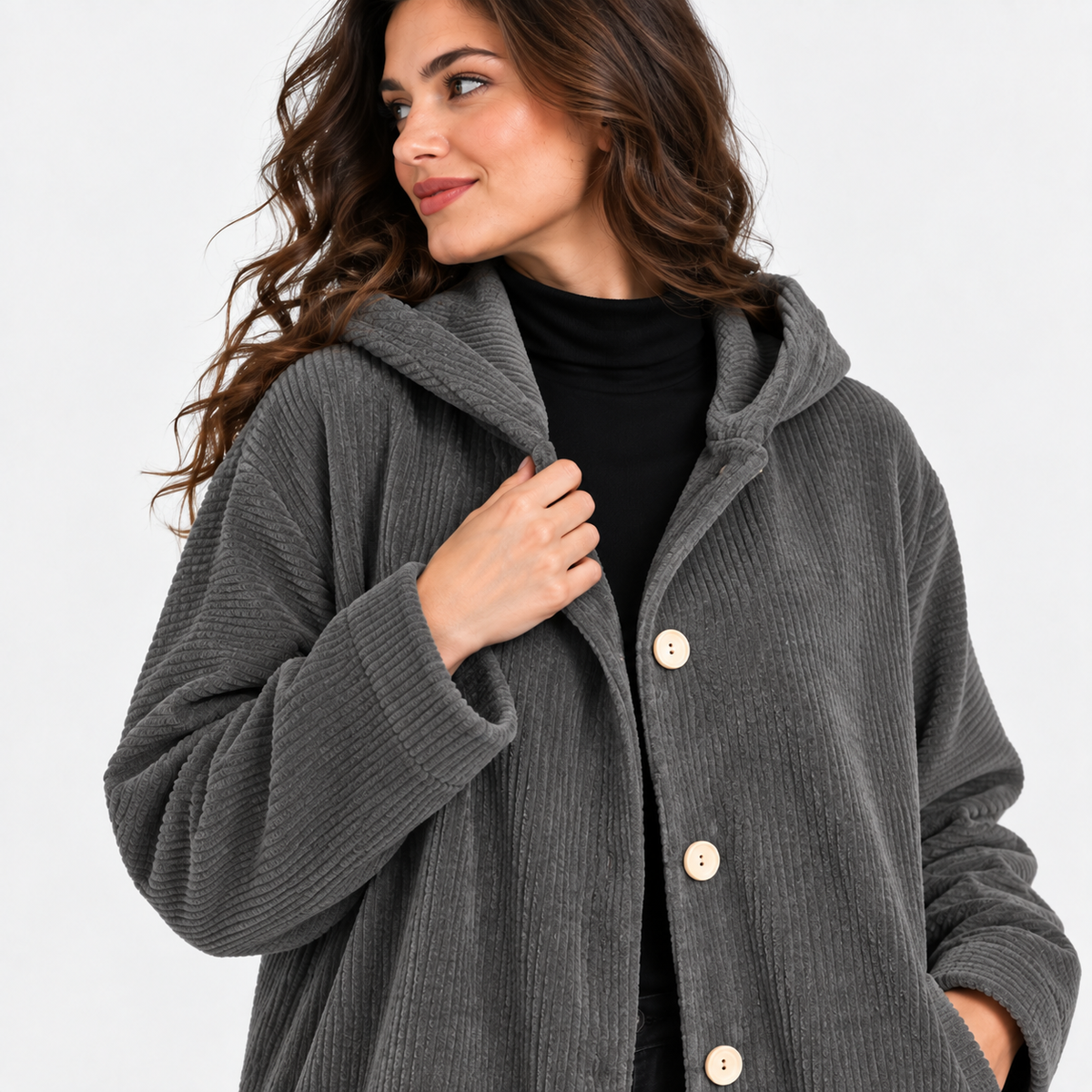 NAJAS | Women’s Corduroy Jacket Hooded Warm Pocket Fall Winter Coat
