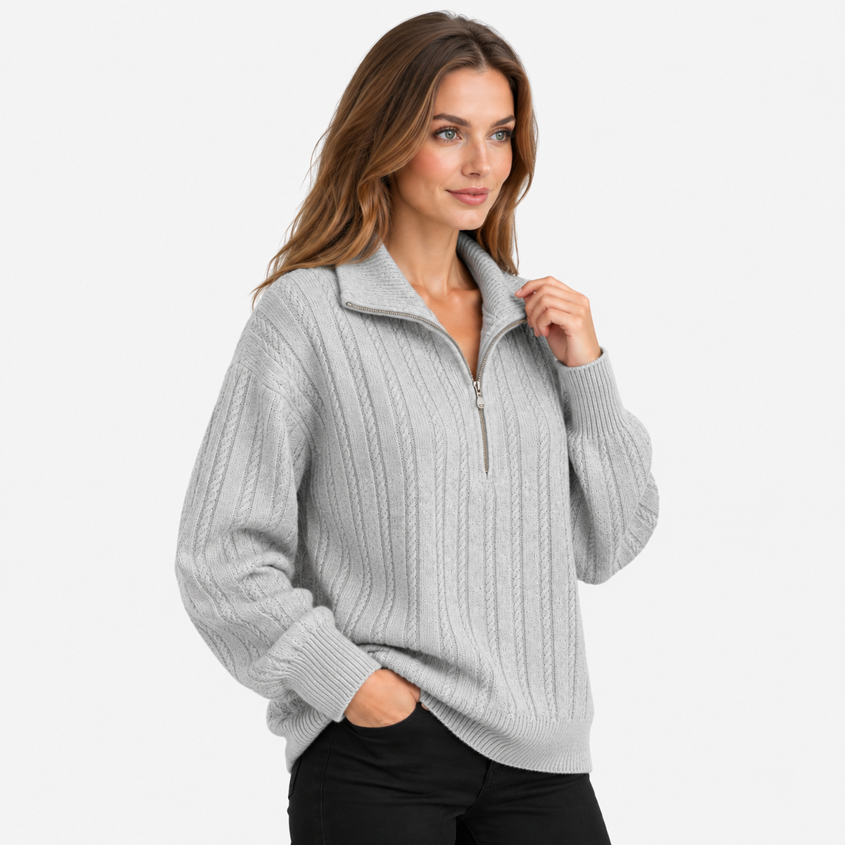 NAJAS | Women’s Knit Sweater Zip Up Pullover Thick Warm Casual Top