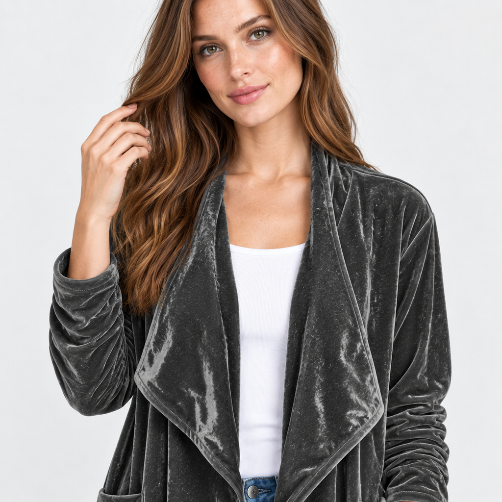 NAJAS | Women’s Long Velvet Overcoat Evening Casual Style Wear