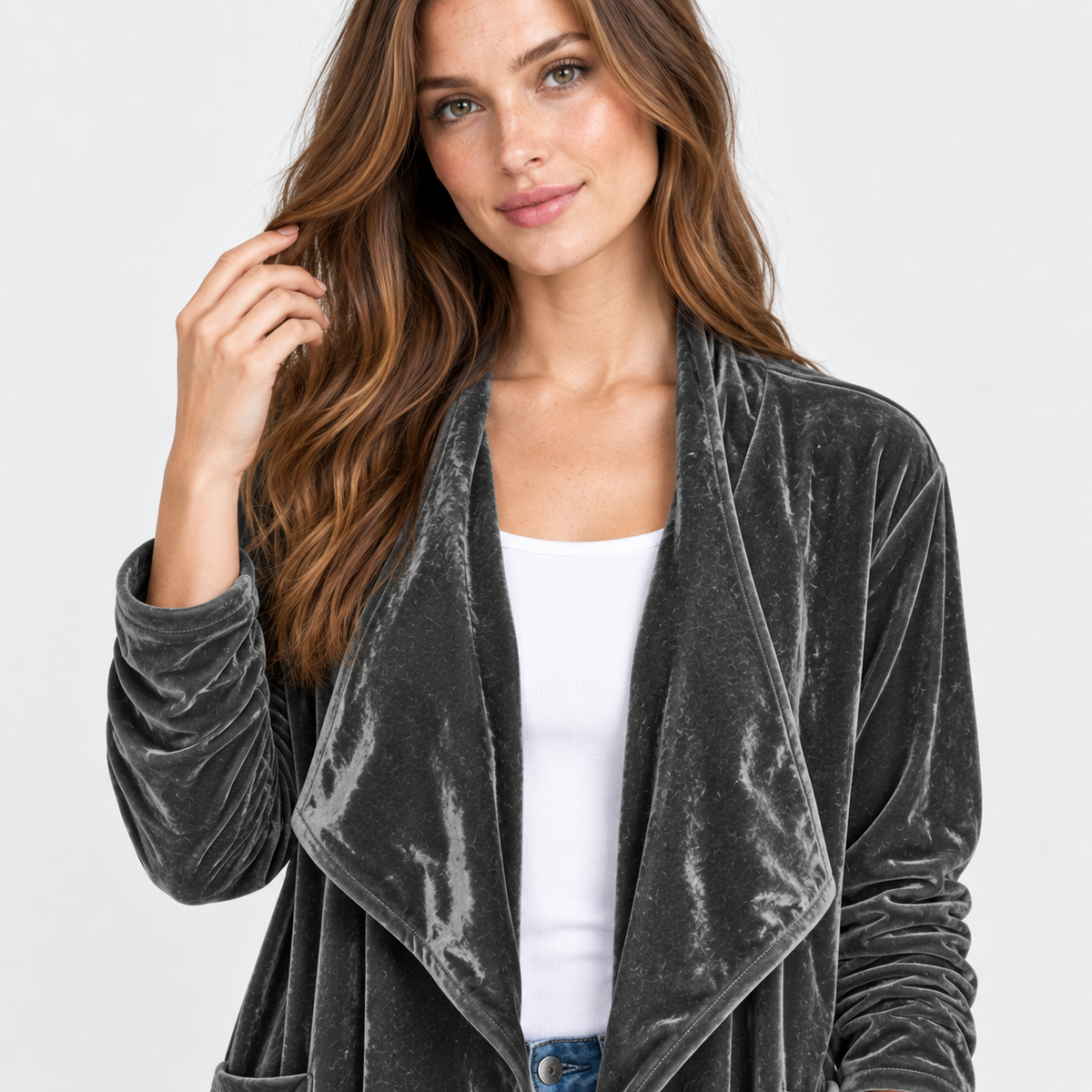 NAJAS | Women’s Long Velvet Overcoat Evening Casual Style Wear