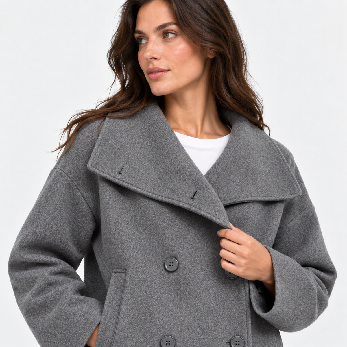 NAJAS | Women’s Double Breasted Coat Stand Collar Elegant Outerwear
