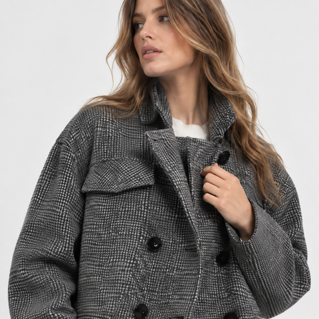 NAJAS | Women’s Wool Blend Coat Double Breasted Plaid British Style Jacket