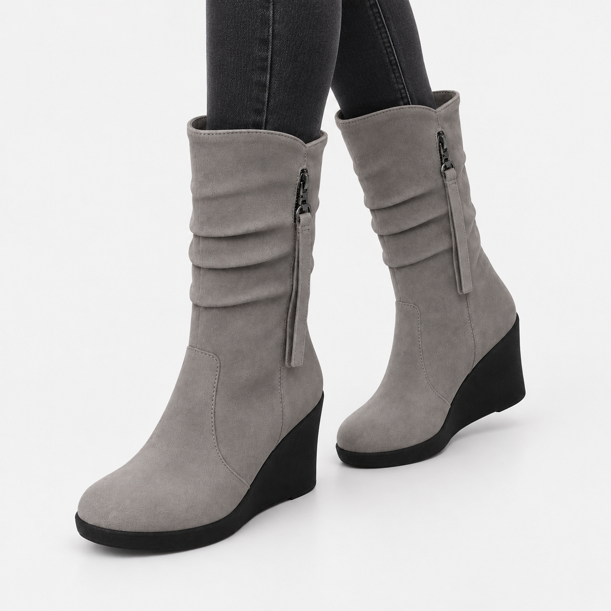 NAJAS | Women’s Suede Chelsea Boots Wedge Heel Waterproof Platform Shoes