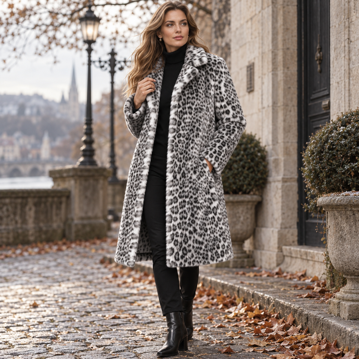 NAJAS | Women’s Leopard Print Coat Soft Plush Casual Fall Jacket