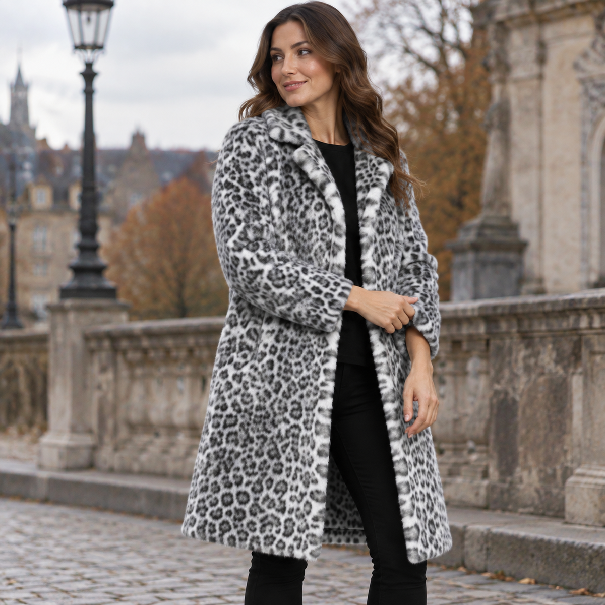 NAJAS | Women’s Leopard Print Coat Soft Plush Casual Fall Jacket