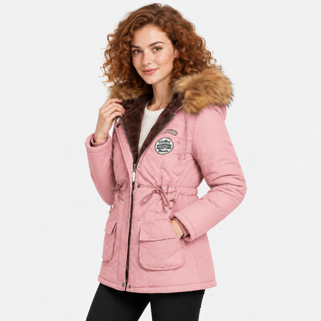 NAJAS | Women's Cotton Parka Jacket Fur Collar Hooded Winter Coat
