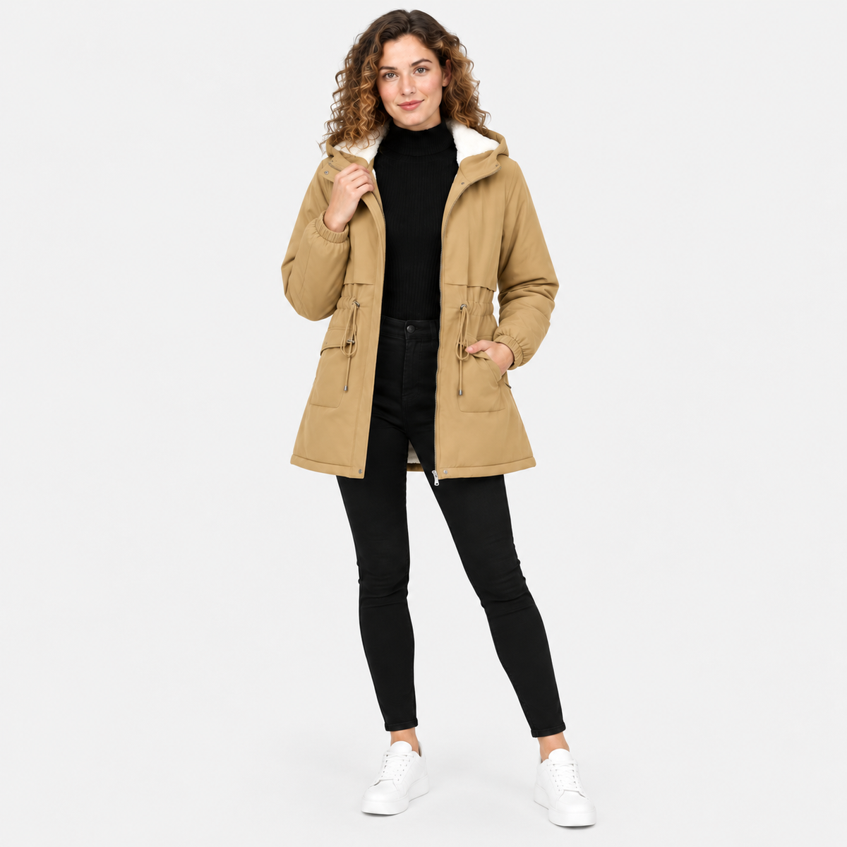 NAJAS | Women’s Fleece Lined Trench Coat Mid Length Winter Jacket