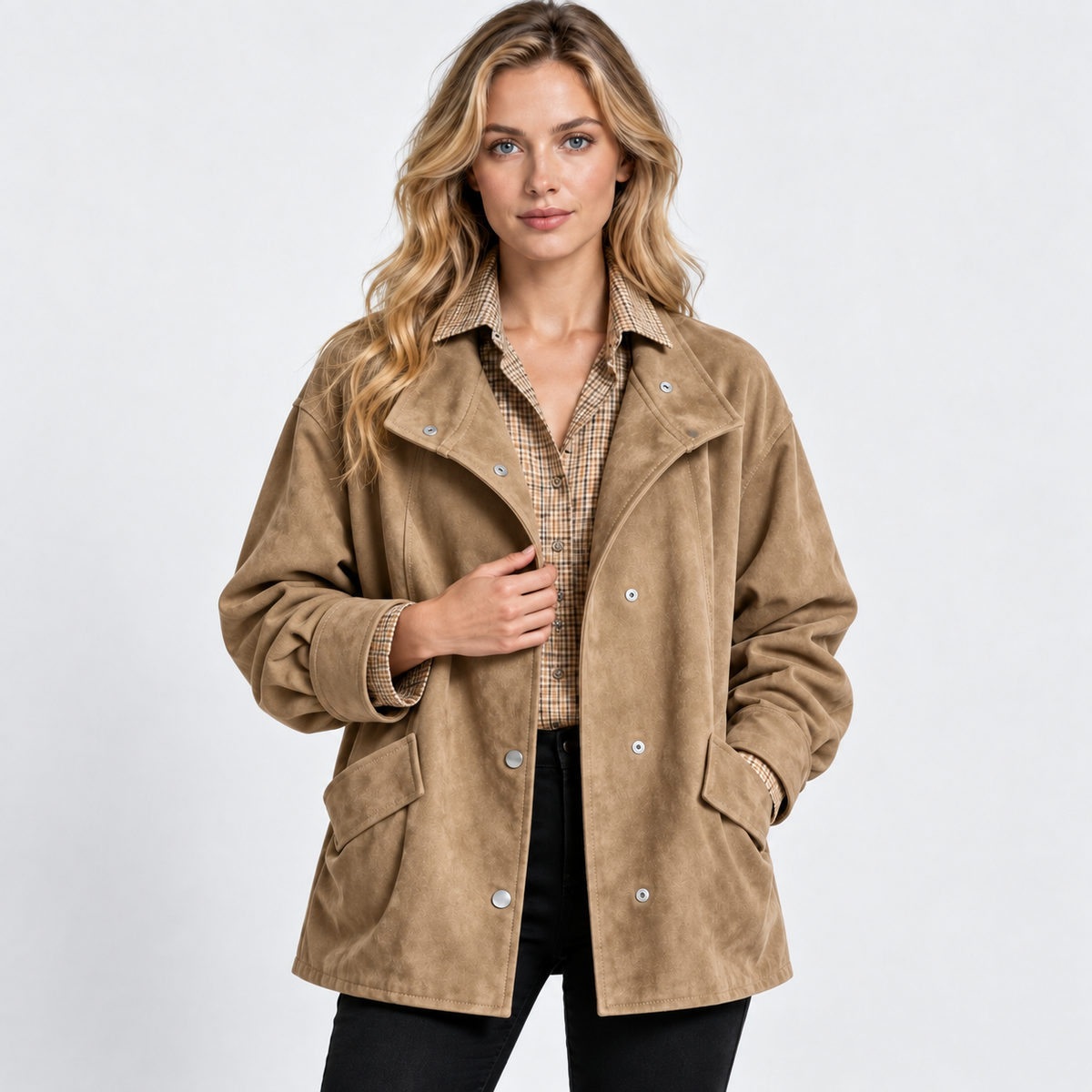 NAJAS | Women’s Suede Velvet Coat Mid Length Elegant Casual Outerwear