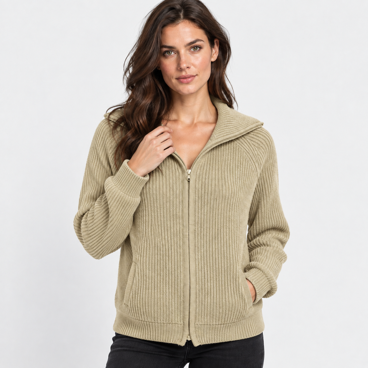 NAJAS | Women’s Knitted Sweater Jacket Warm Striped Casual Outerwear