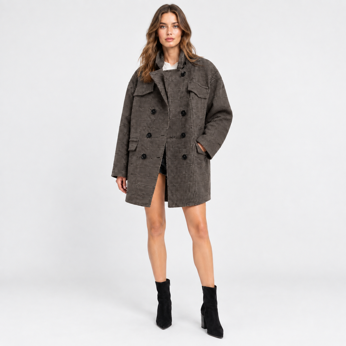NAJAS | Women’s Wool Blend Coat Double Breasted Plaid British Style Jacket