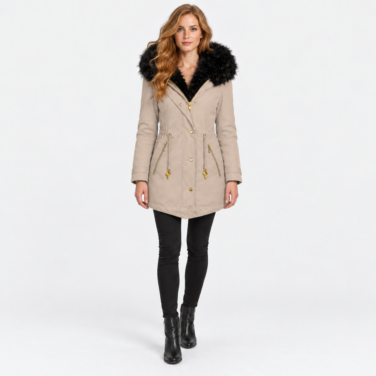 NAJAS | Women’s Faux Fur Collar Coat Polyester Thick Winter Outerwear