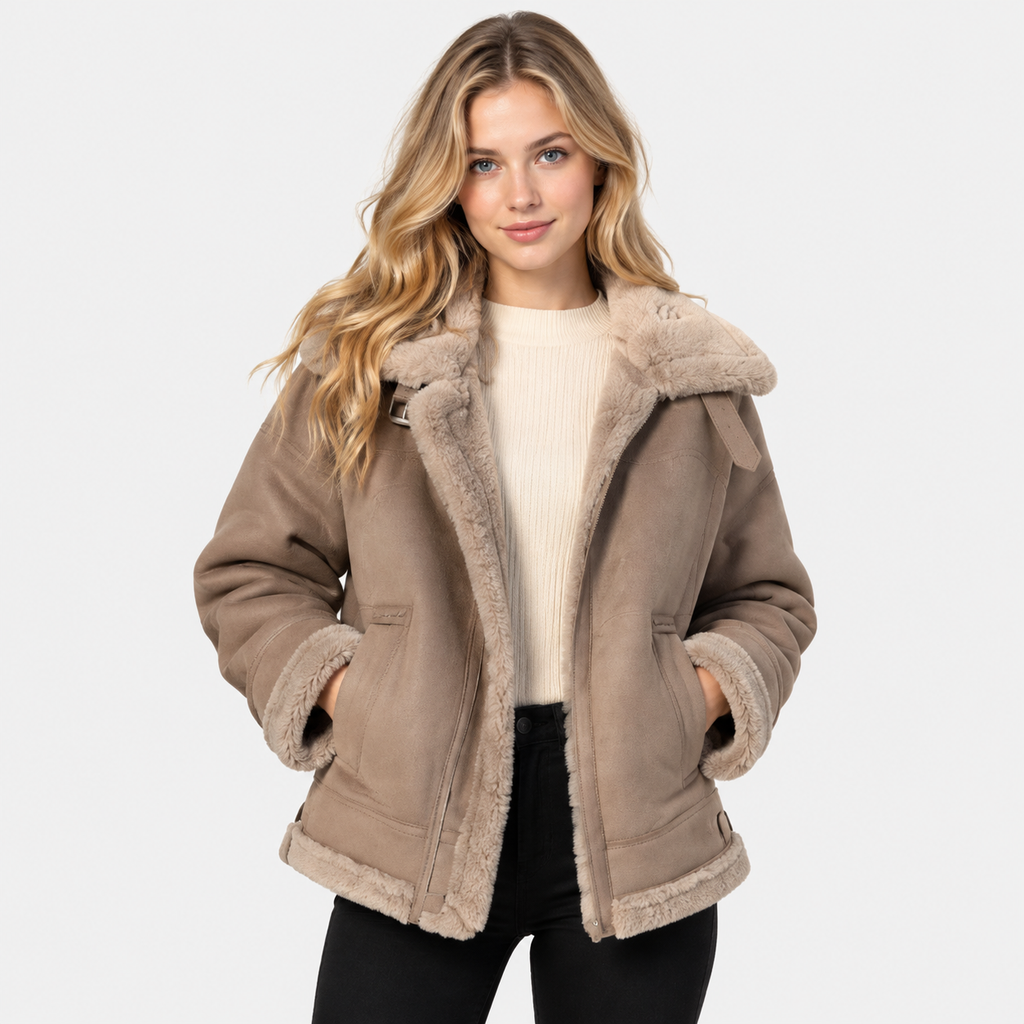 NAJAS | Women's Berber Fleece Coat Faux Fur Button Winter Outerwear