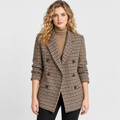 NAJAS | Women’s Houndstooth Coat Cotton Suit Collar Classic Outerwear