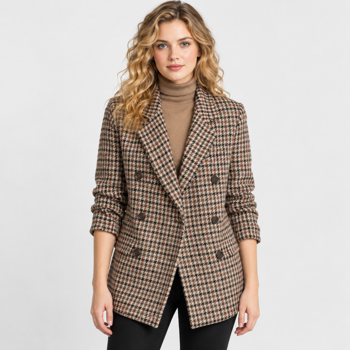 NAJAS | Women’s Houndstooth Coat Cotton Suit Collar Classic Outerwear
