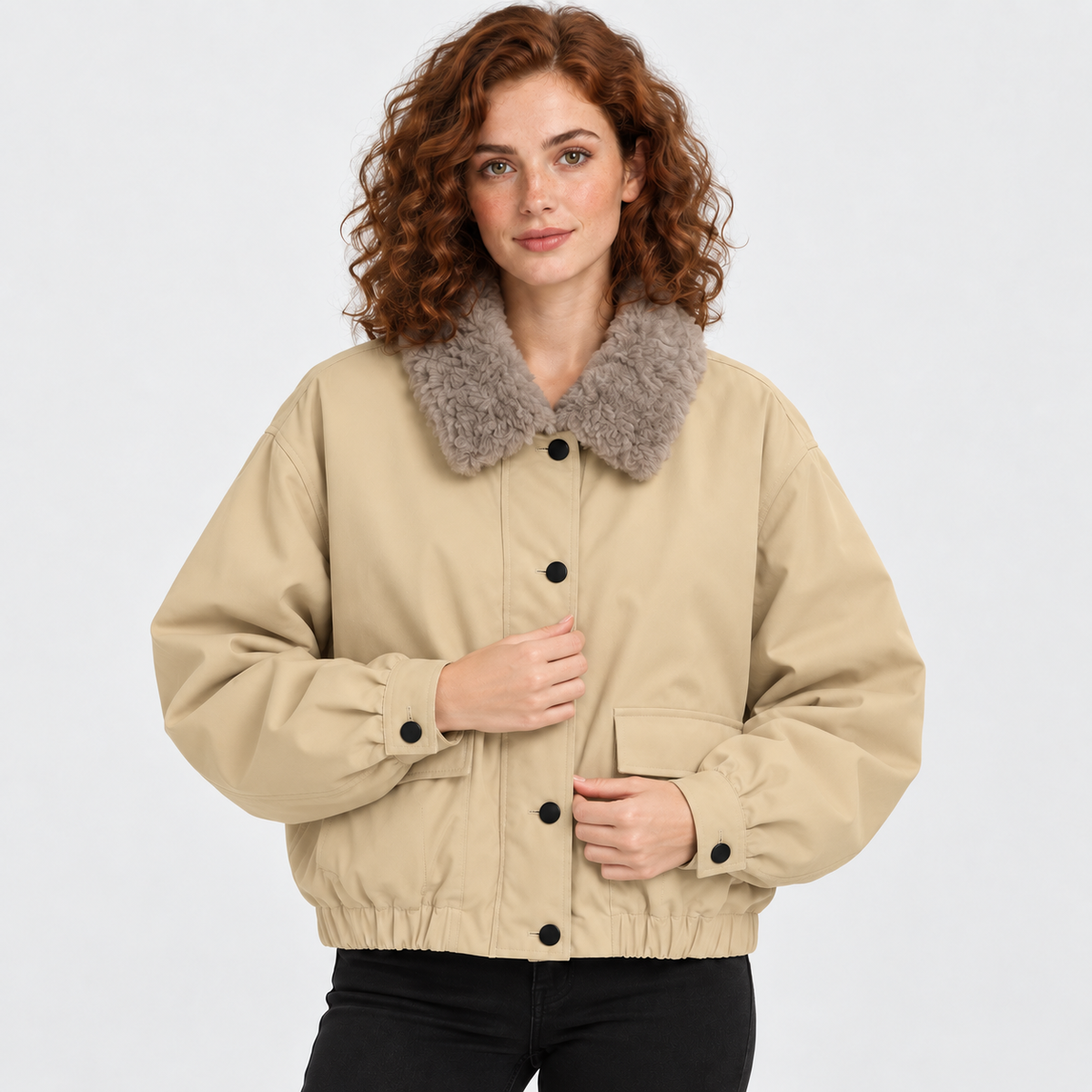 NAJAS | Women’s Fur Collar Jacket Vintage Winter Warm Short Outerwear
