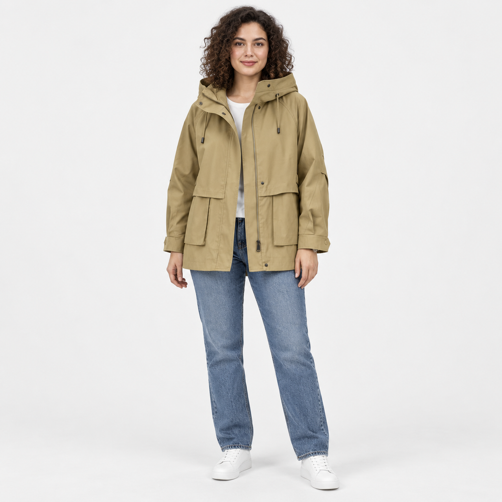 NAJAS | Women’s Printed Jacket Light Khaki A Line Commuter Coat