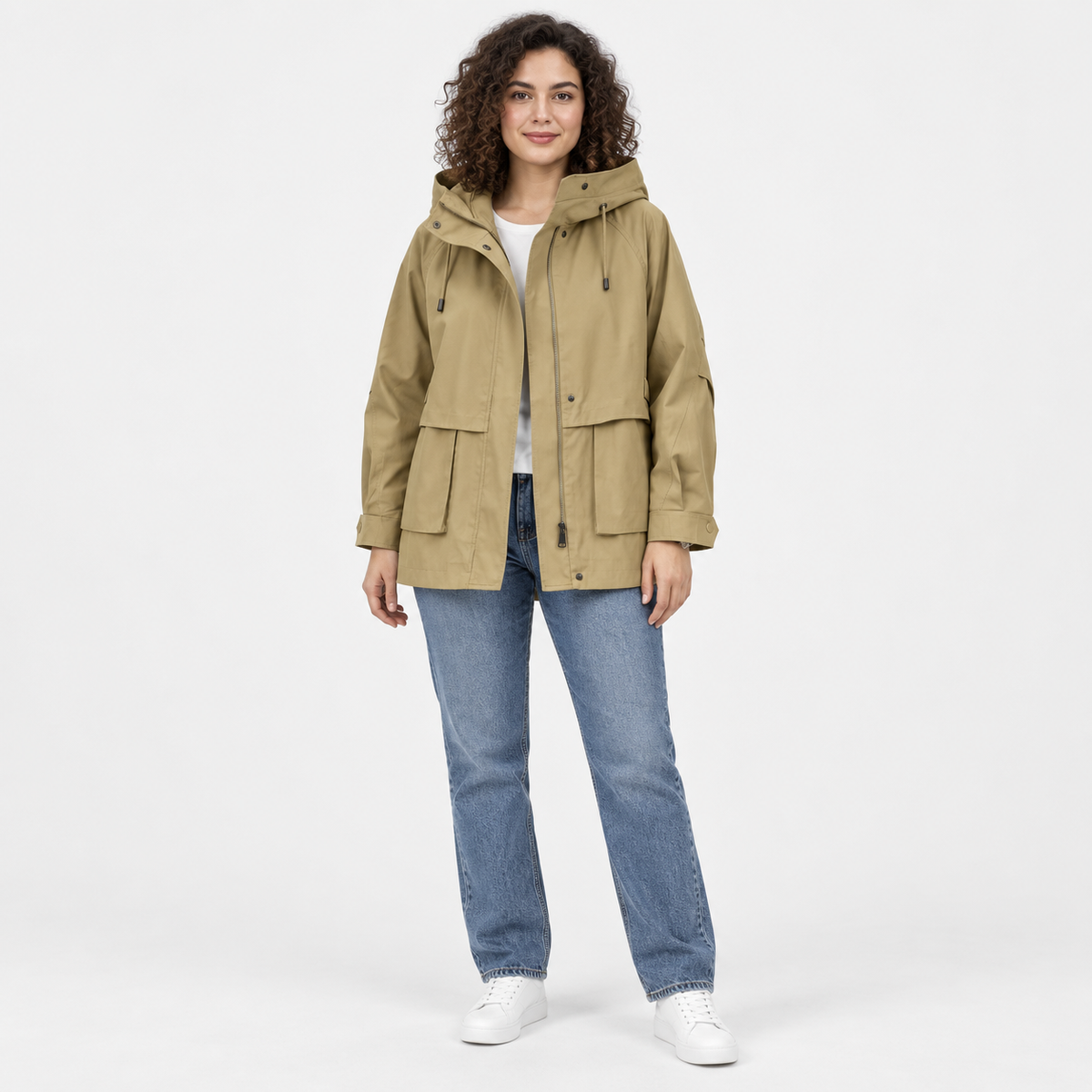 NAJAS | Women’s Printed Jacket Light Khaki A Line Commuter Coat