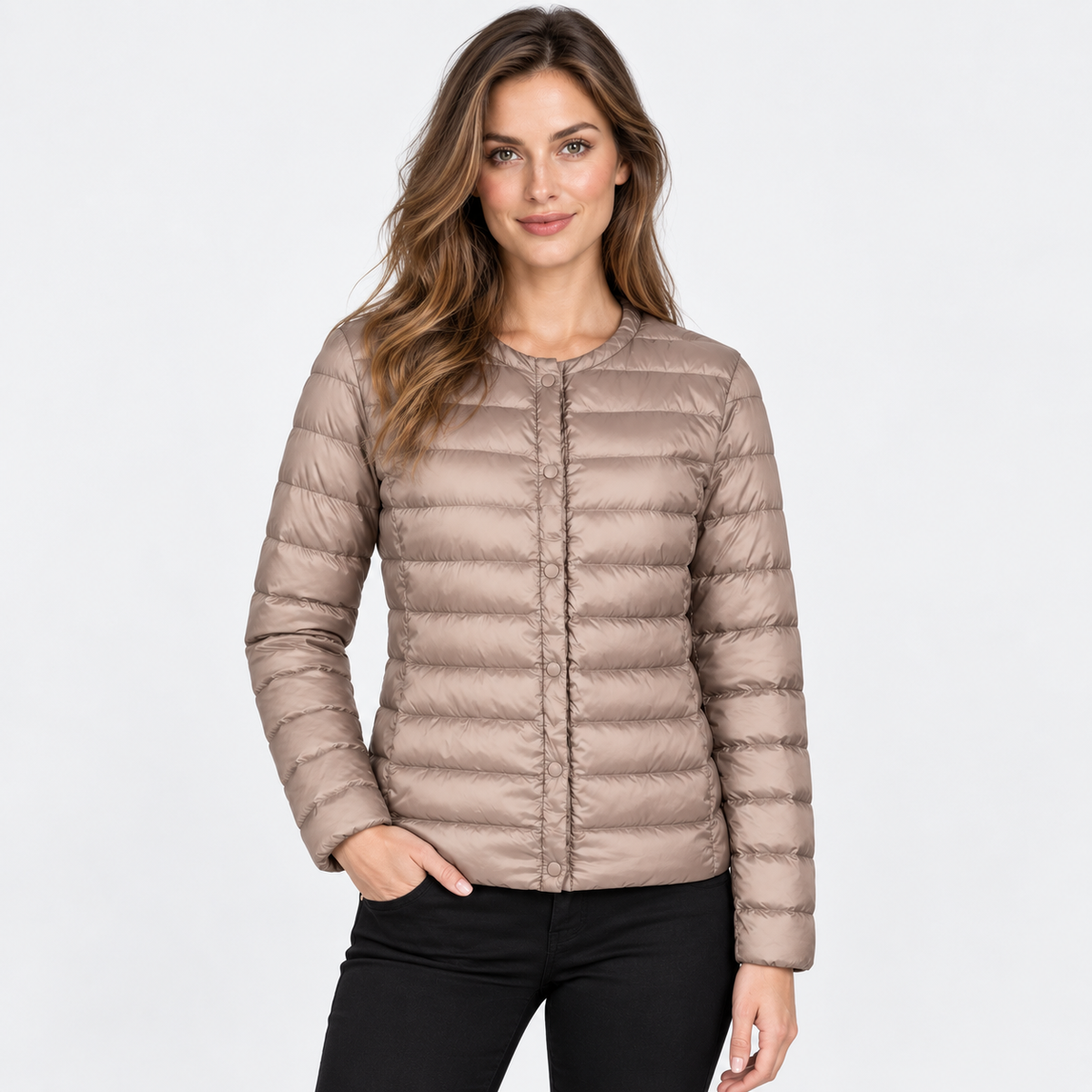 NAJAS | Women’s Down Jacket Lightweight Short Collarless Winter Coat