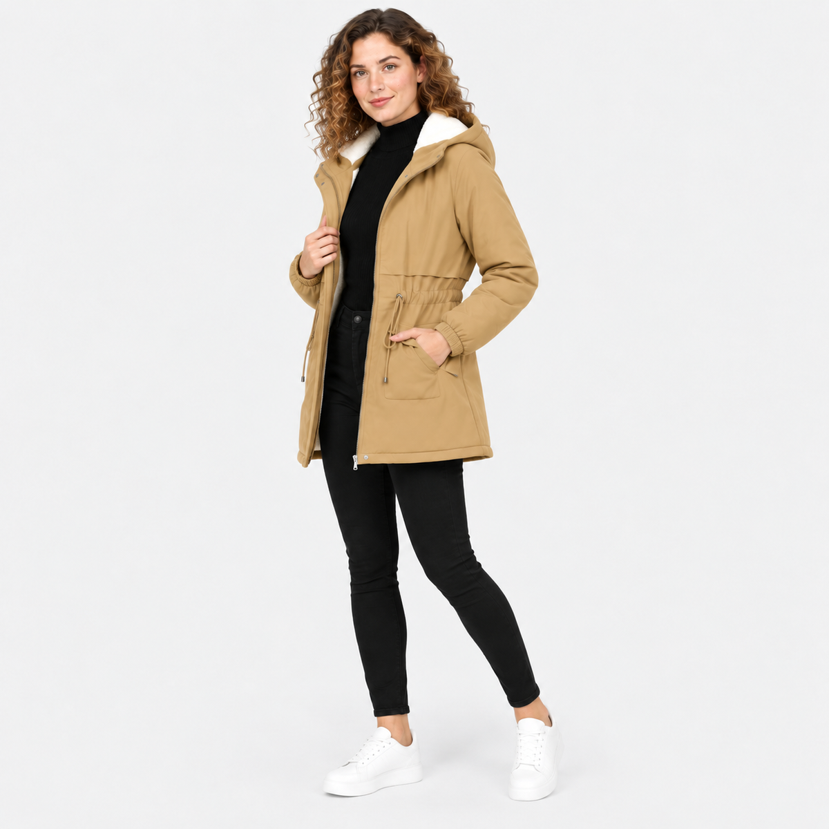 NAJAS | Women’s Fleece Lined Trench Coat Mid Length Winter Jacket