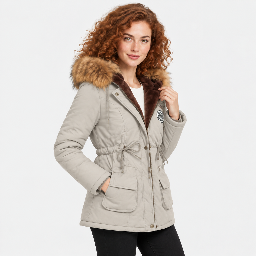 NAJAS | Women's Cotton Parka Jacket Fur Collar Hooded Winter Coat
