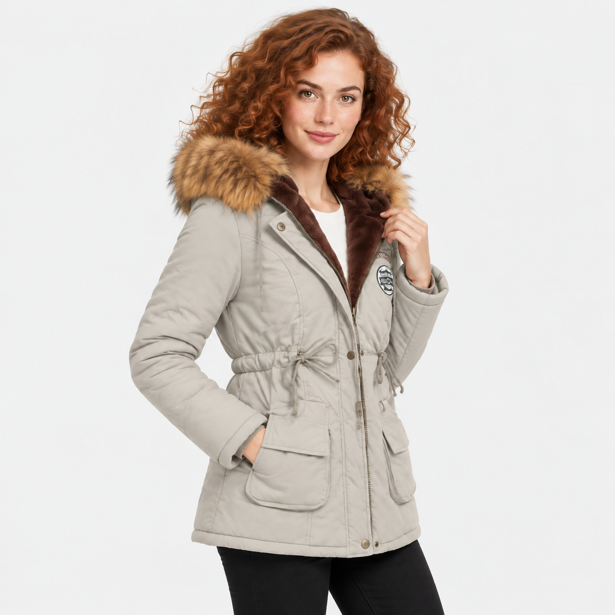 NAJAS | Women's Cotton Parka Jacket Fur Collar Hooded Winter Coat
