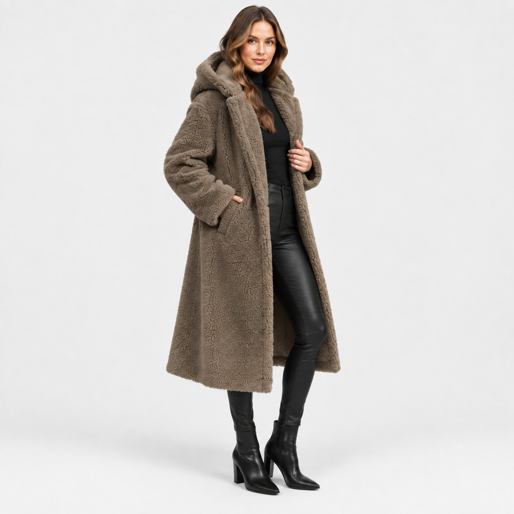NAJAS | Women’s Teddy Coat Faux Fleece Hooded Long Winter Outerwear