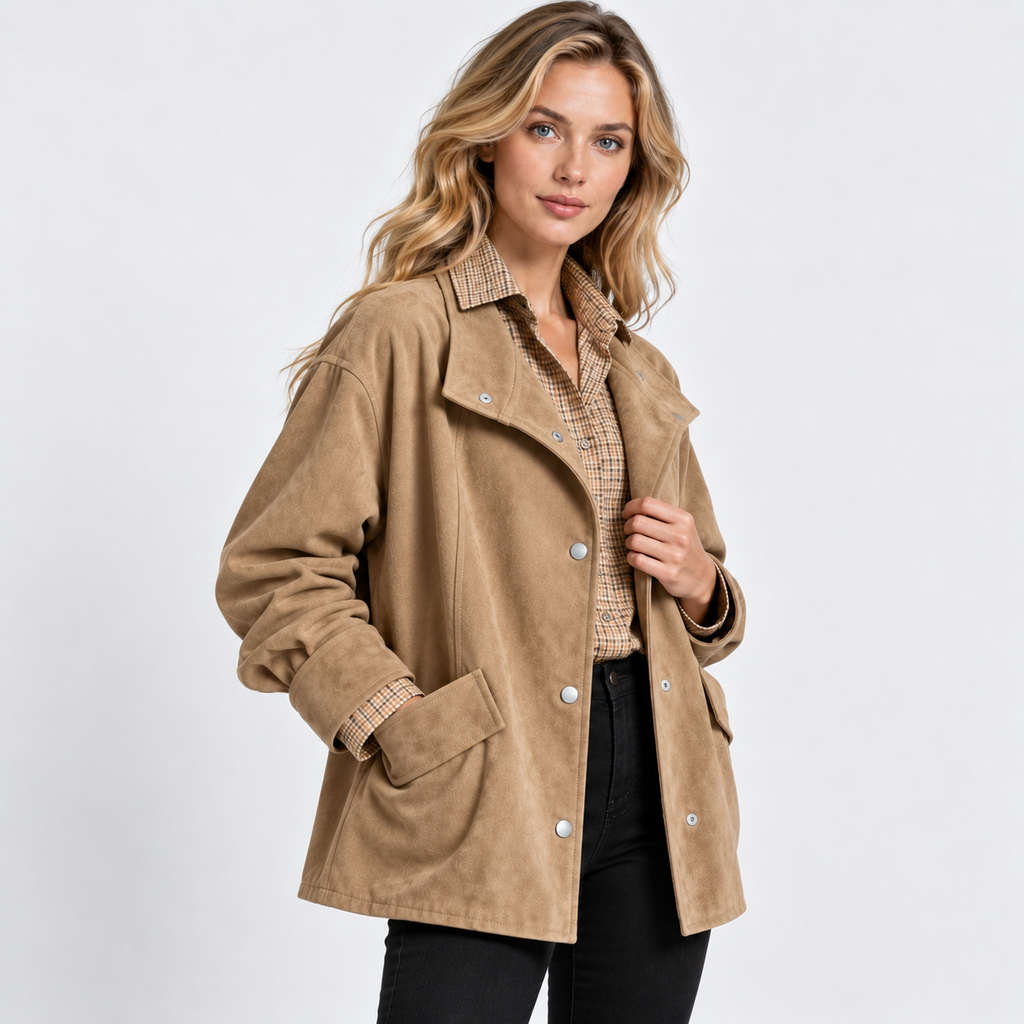 NAJAS | Women’s Suede Velvet Coat Mid Length Elegant Casual Outerwear