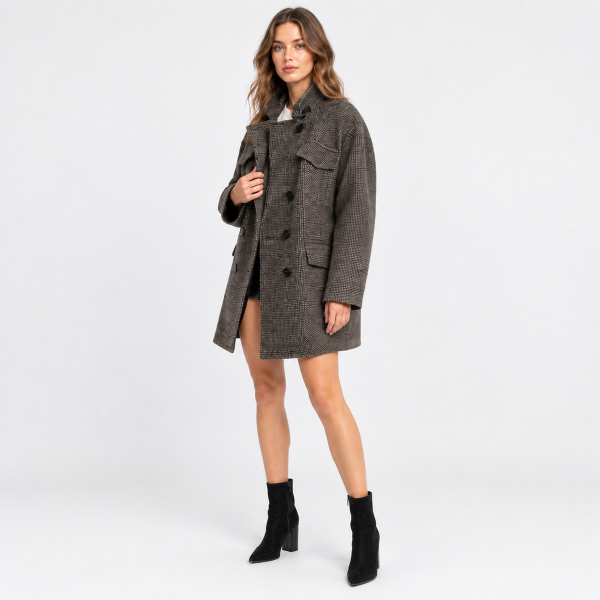 NAJAS | Women’s Wool Blend Coat Double Breasted Plaid British Style Jacket