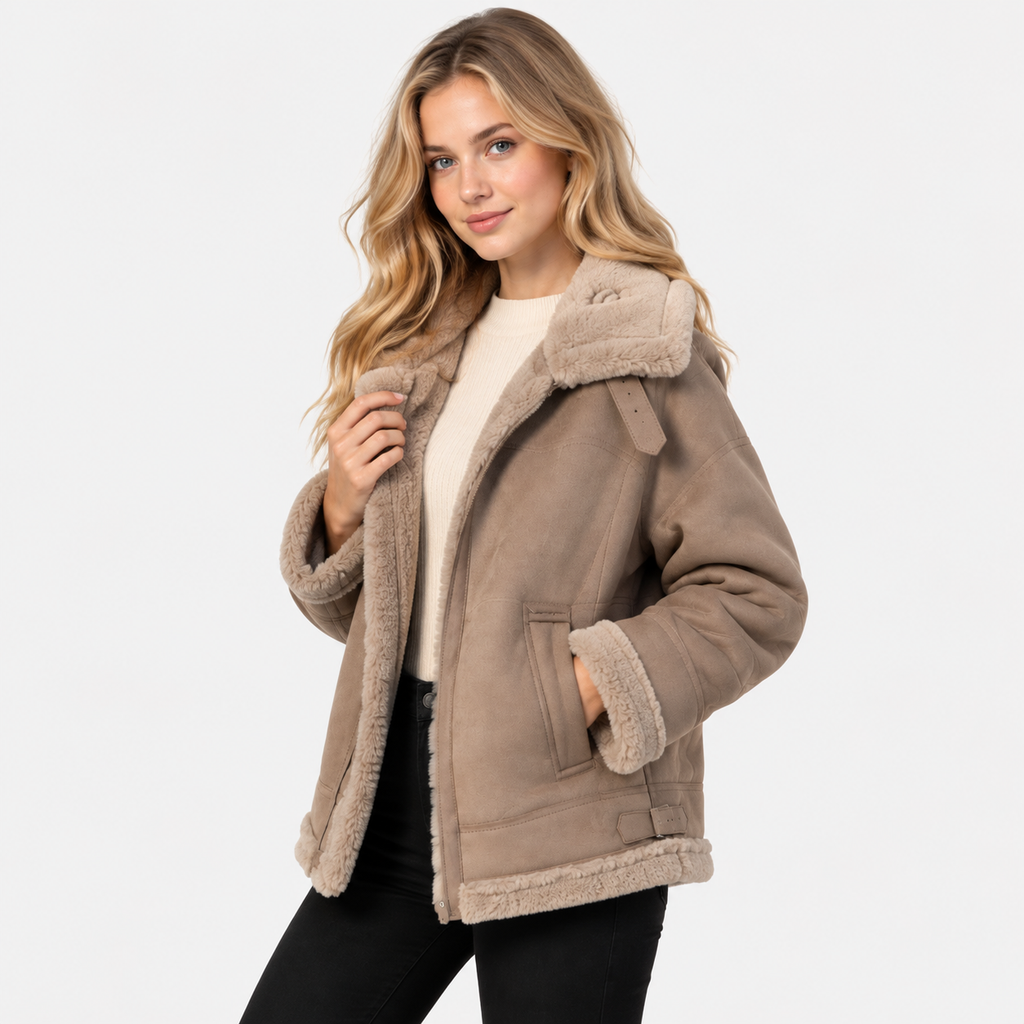 NAJAS | Women's Berber Fleece Coat Faux Fur Button Winter Outerwear