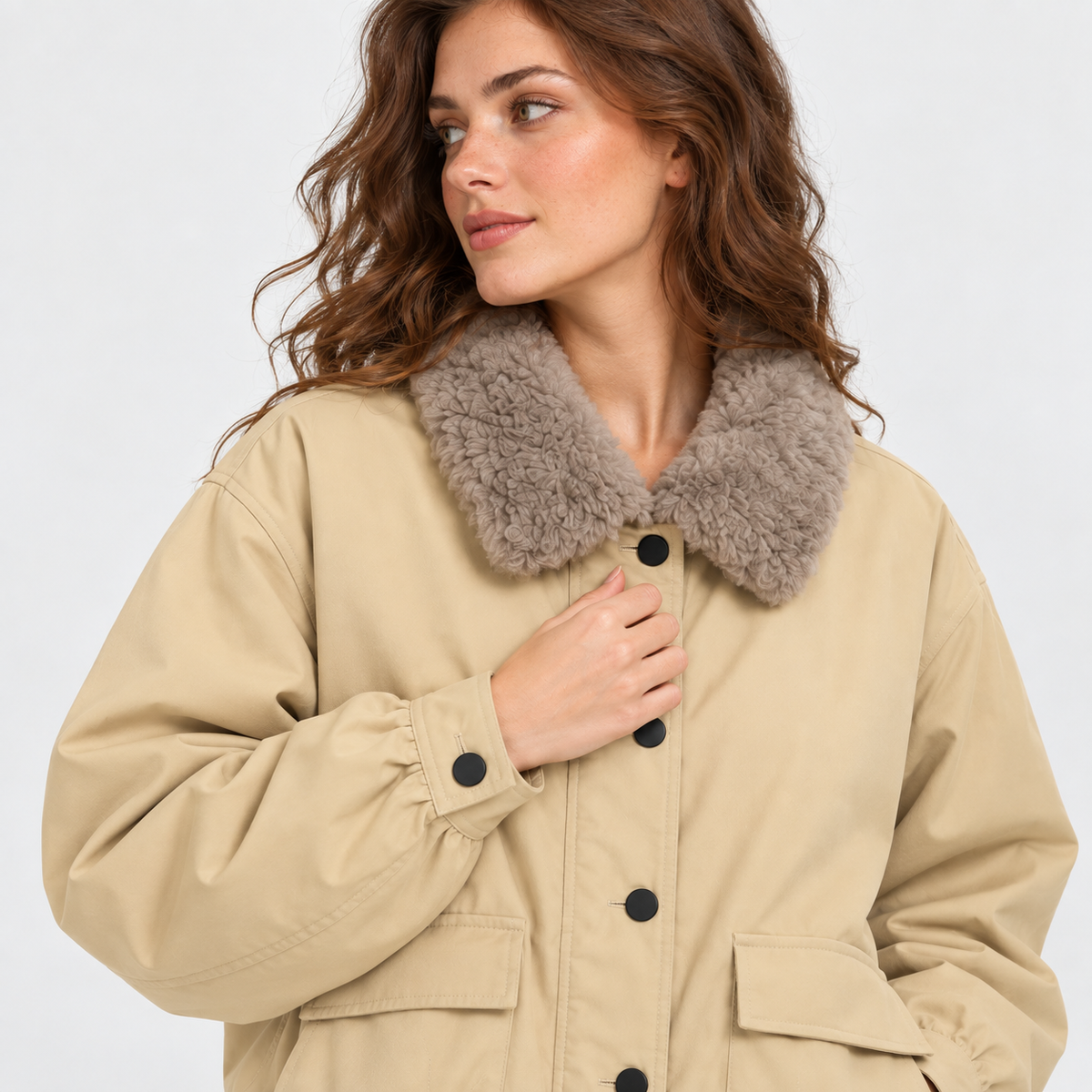 NAJAS | Women’s Fur Collar Jacket Vintage Winter Warm Short Outerwear