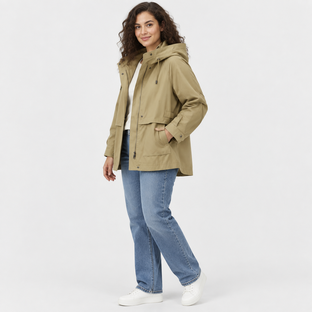 NAJAS | Women’s Printed Jacket Light Khaki A Line Commuter Coat