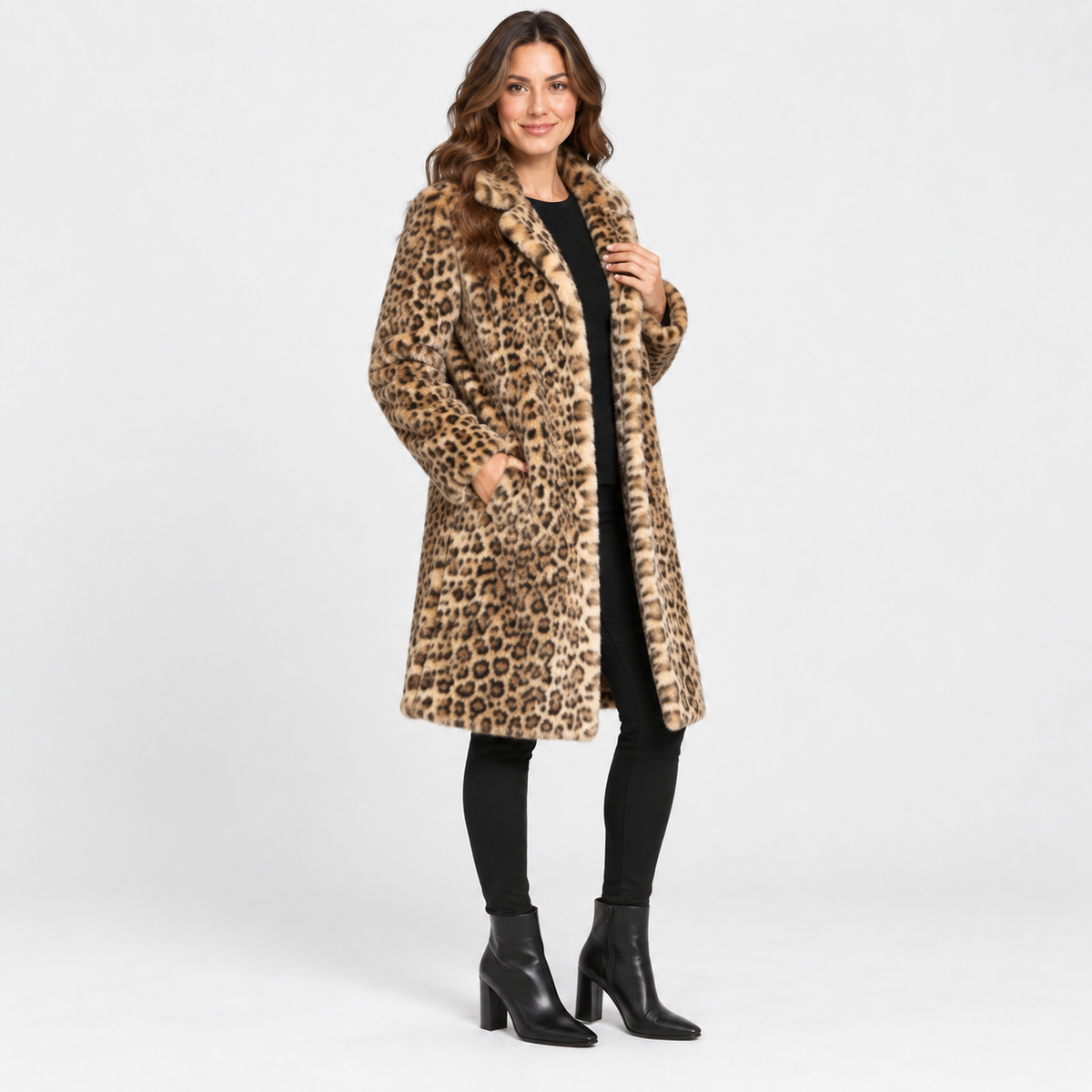NAJAS | Women’s Leopard Print Coat Soft Plush Casual Fall Jacket