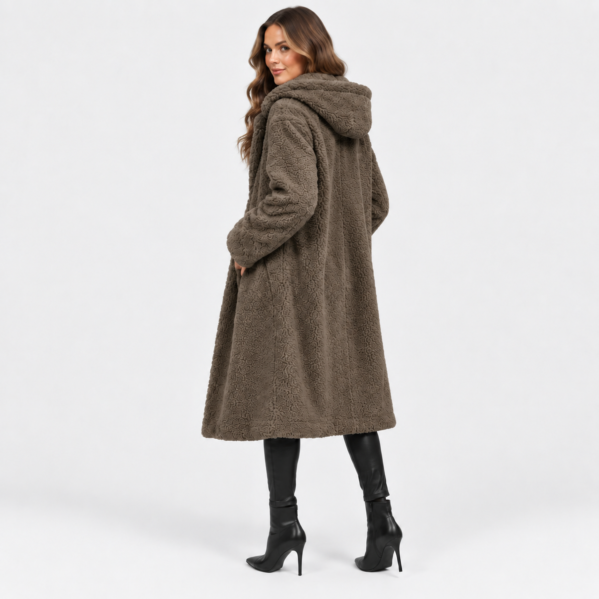 NAJAS | Women’s Teddy Coat Faux Fleece Hooded Long Winter Outerwear
