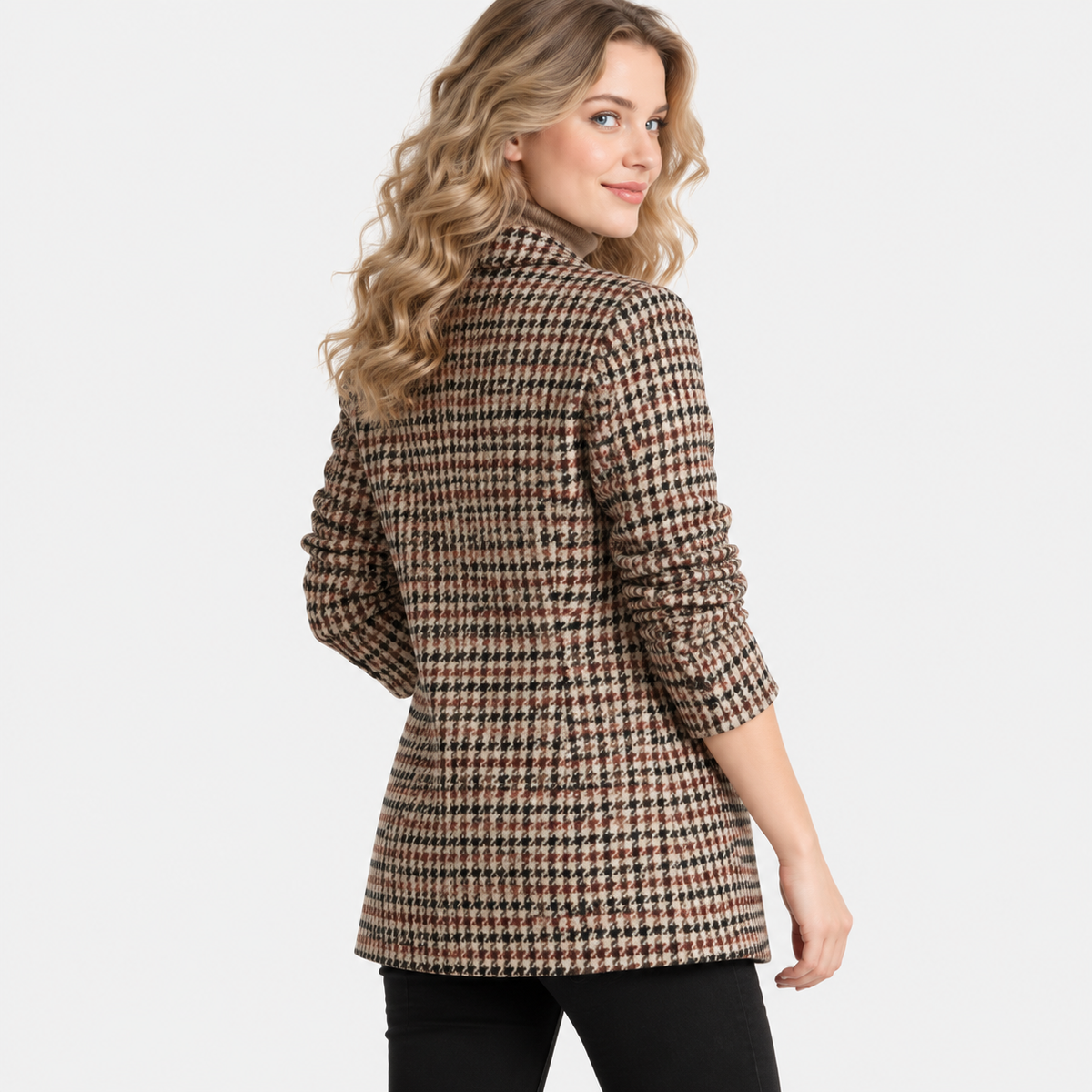 NAJAS | Women’s Houndstooth Coat Cotton Suit Collar Classic Outerwear