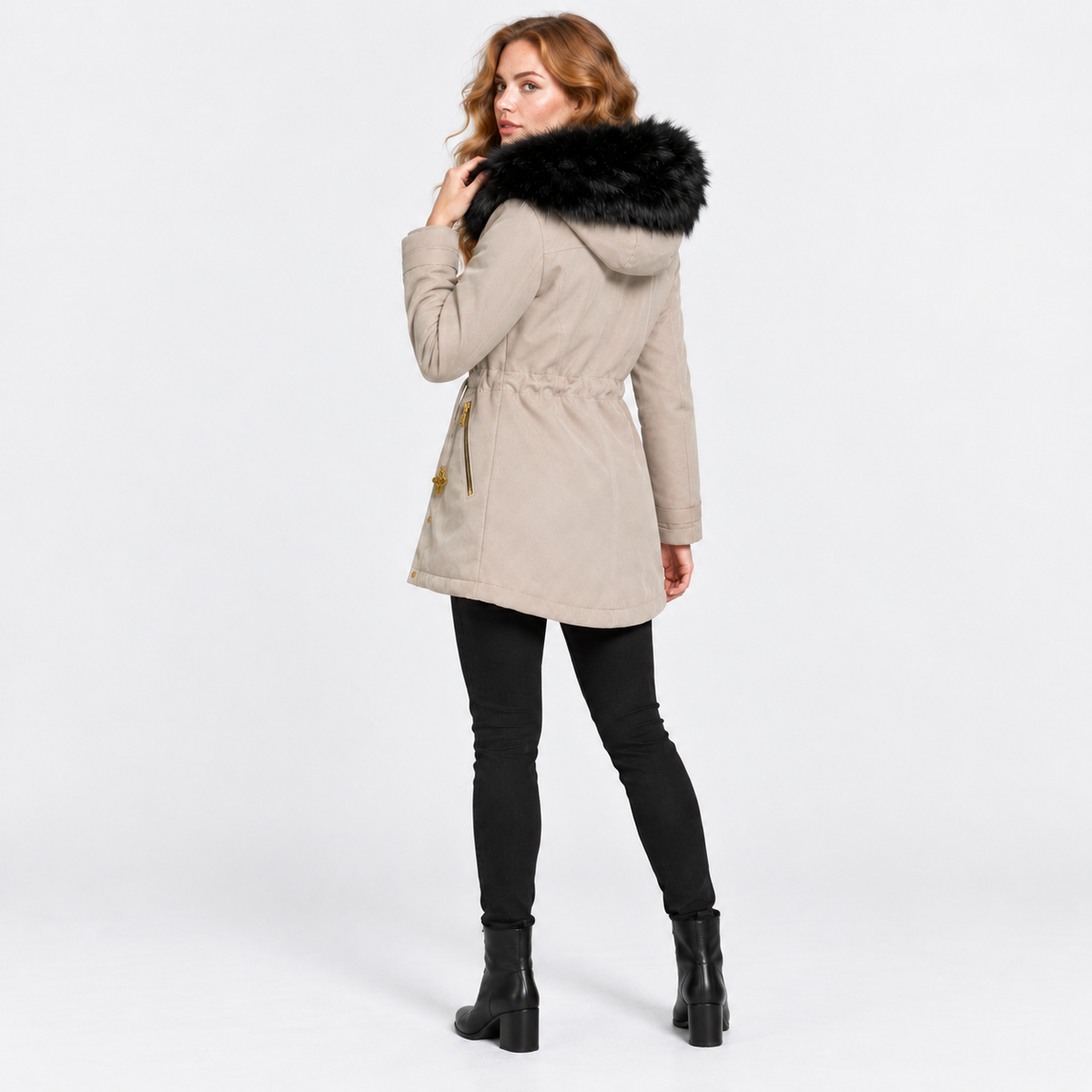 NAJAS | Women’s Faux Fur Collar Coat Polyester Thick Winter Outerwear