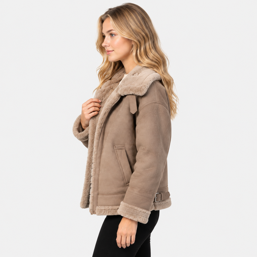 NAJAS | Women's Berber Fleece Coat Faux Fur Button Winter Outerwear