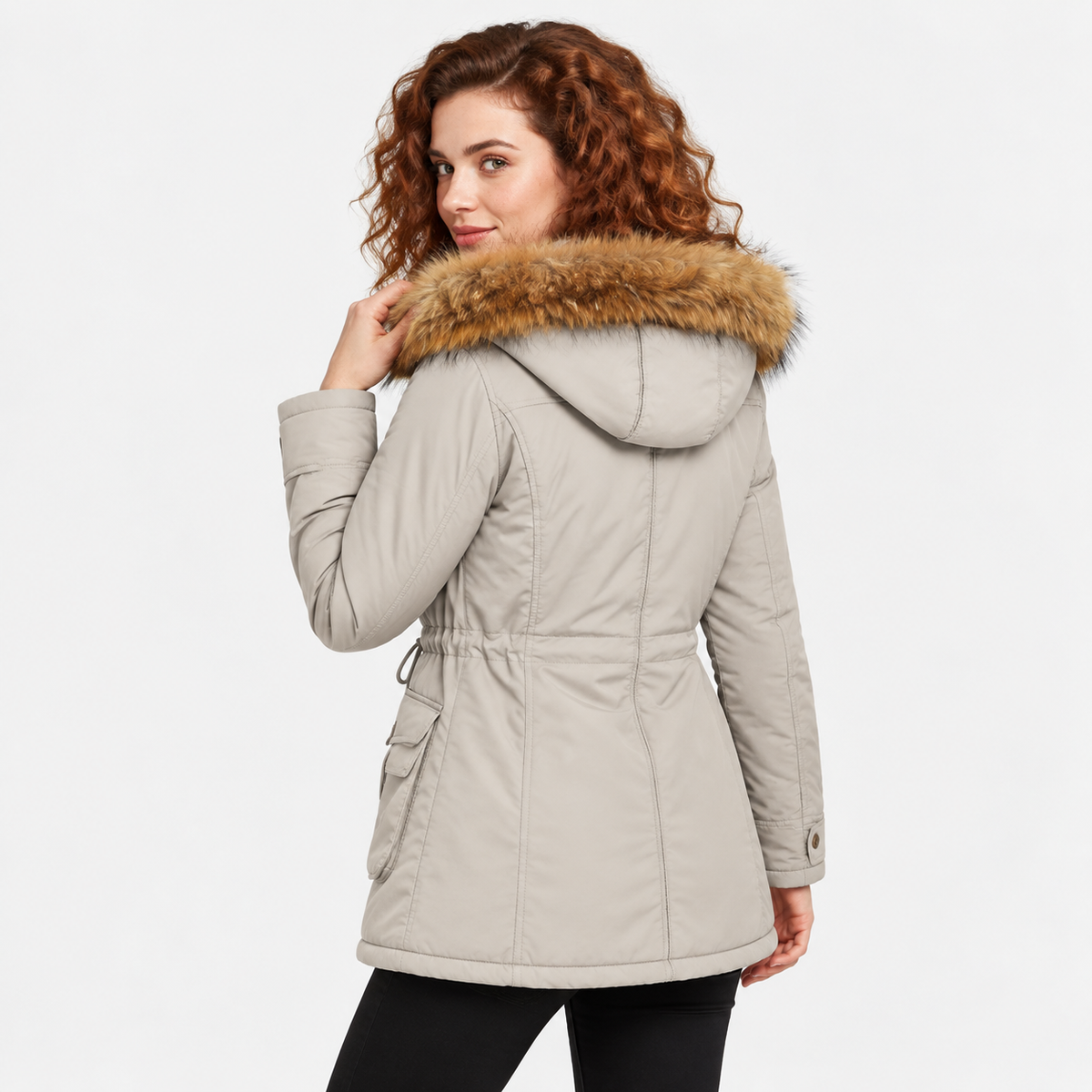 NAJAS | Women's Cotton Parka Jacket Fur Collar Hooded Winter Coat
