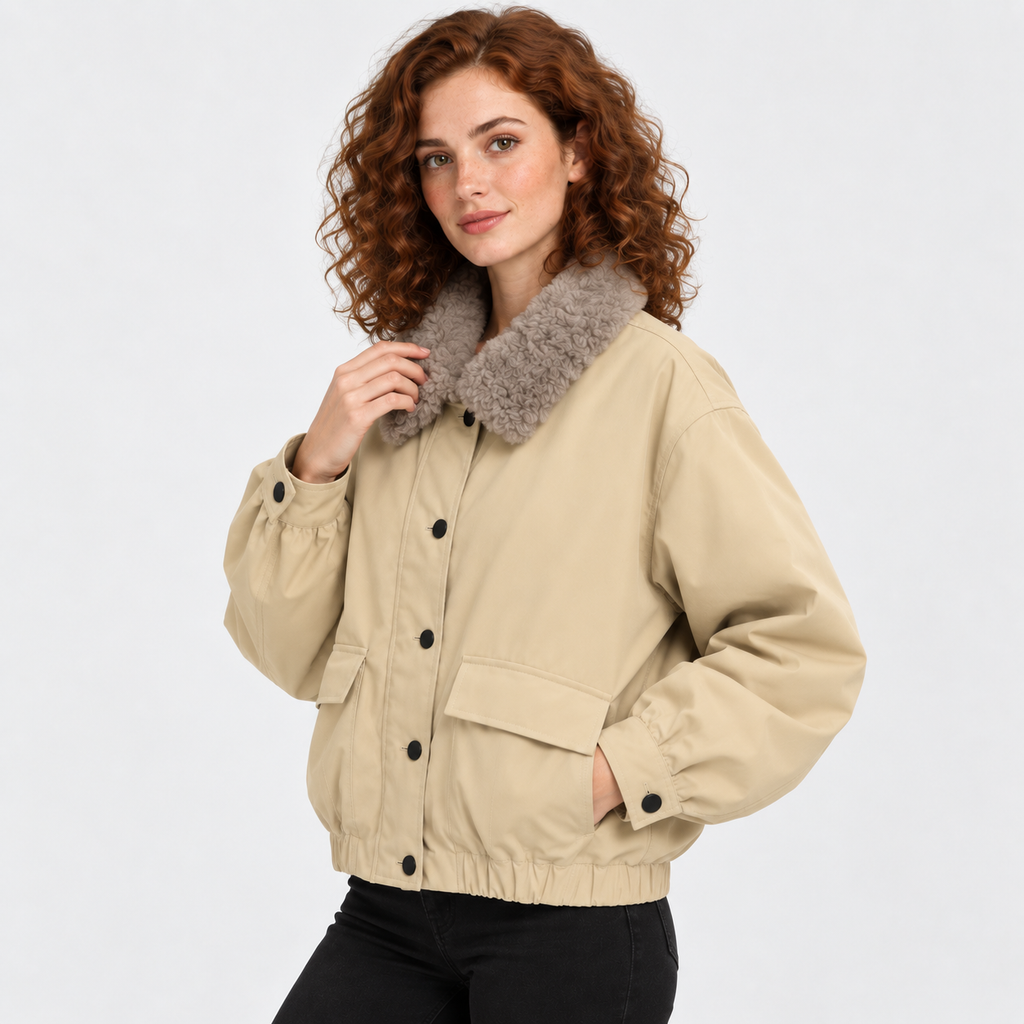 NAJAS | Women’s Fur Collar Jacket Vintage Winter Warm Short Outerwear