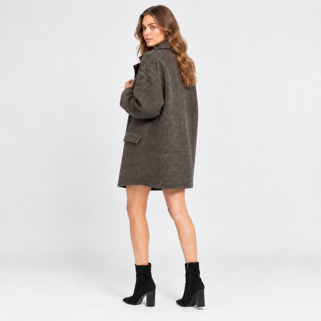 NAJAS | Women’s Wool Blend Coat Double Breasted Plaid British Style Jacket