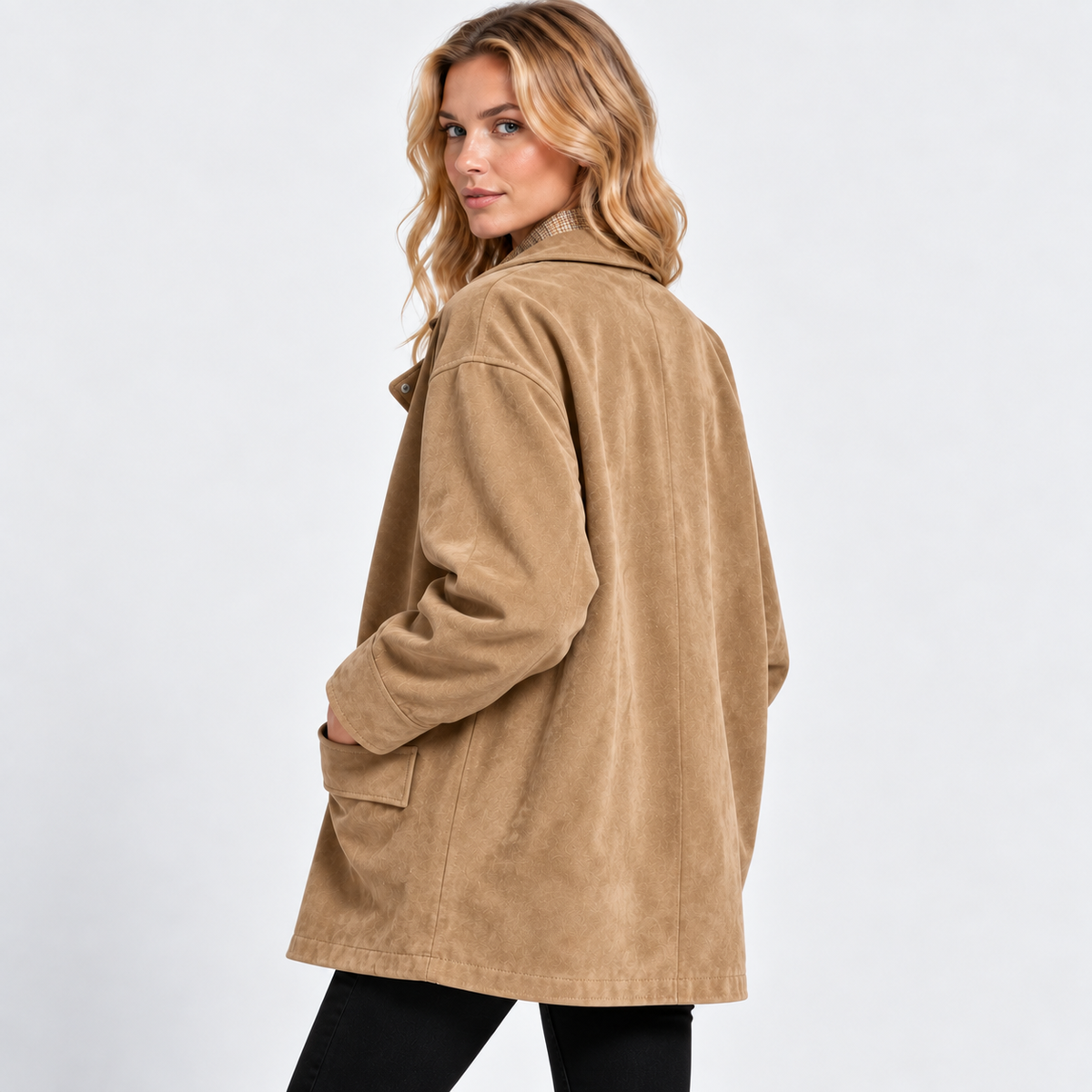 NAJAS | Women’s Suede Velvet Coat Mid Length Elegant Casual Outerwear