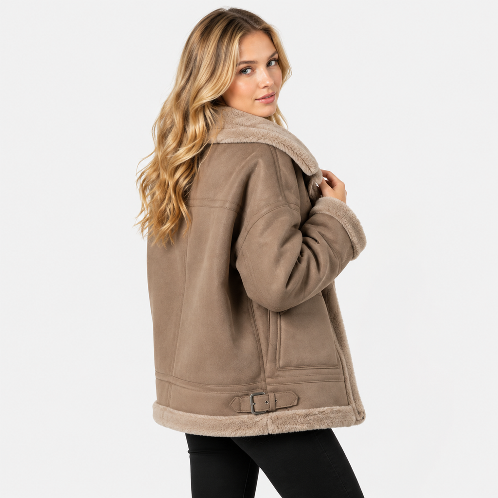 NAJAS | Women's Berber Fleece Coat Faux Fur Button Winter Outerwear