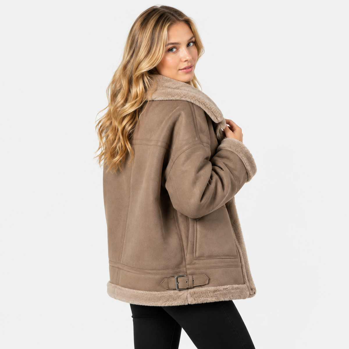 NAJAS | Women's Berber Fleece Coat Faux Fur Button Winter Outerwear