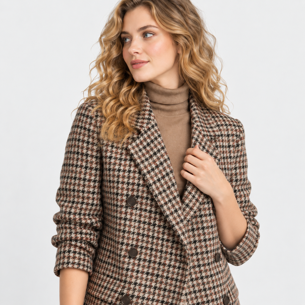 NAJAS | Women’s Houndstooth Coat Cotton Suit Collar Classic Outerwear