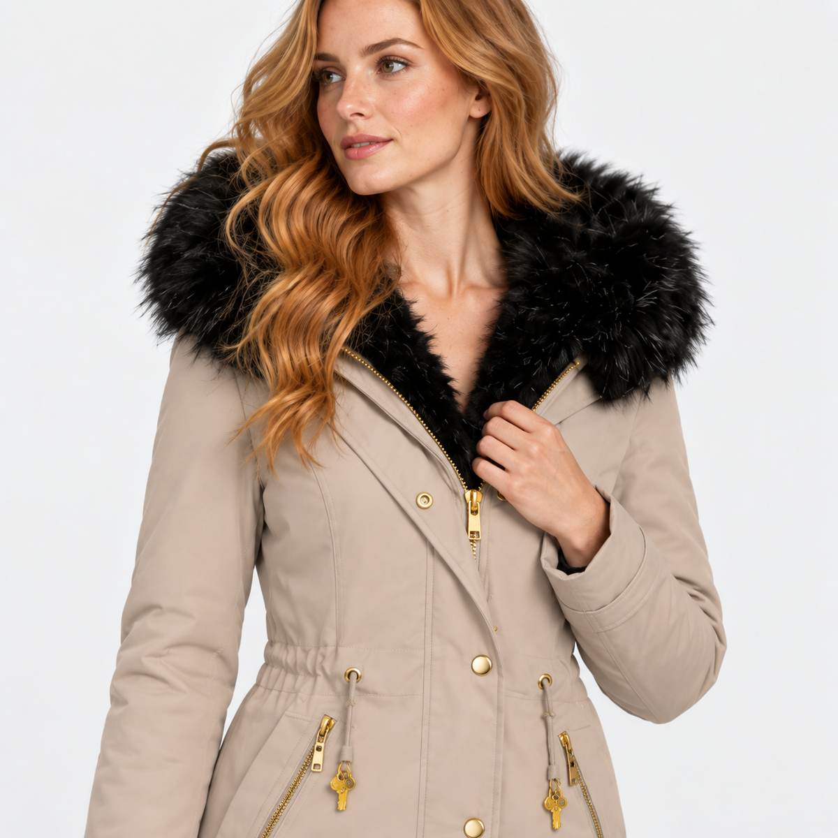 NAJAS | Women’s Faux Fur Collar Coat Polyester Thick Winter Outerwear