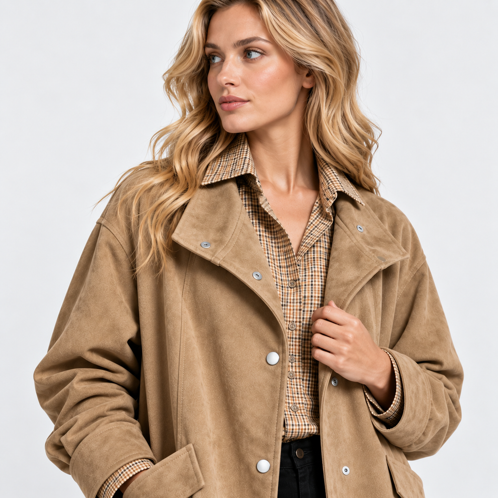 NAJAS | Women’s Suede Velvet Coat Mid Length Elegant Casual Outerwear