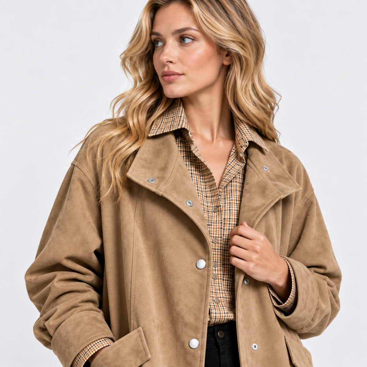 NAJAS | Women’s Suede Velvet Coat Mid Length Elegant Casual Outerwear