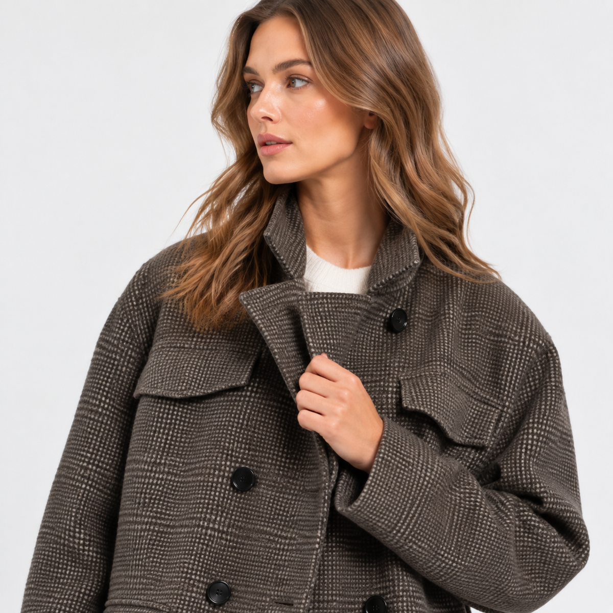 NAJAS | Women’s Wool Blend Coat Double Breasted Plaid British Style Jacket
