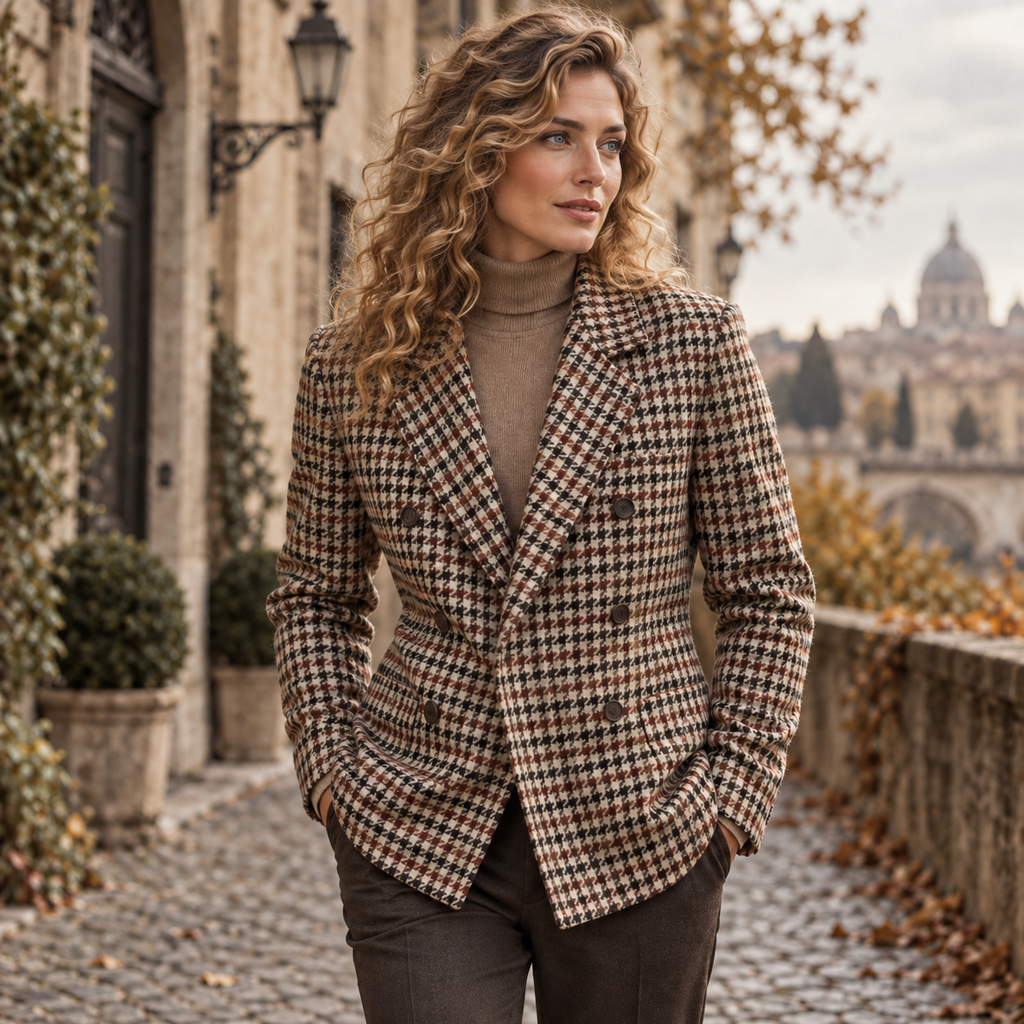 NAJAS | Women’s Houndstooth Coat Cotton Suit Collar Classic Outerwear